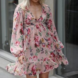ByTiMo Floral Print Long Sleeve Chiffon Dress
